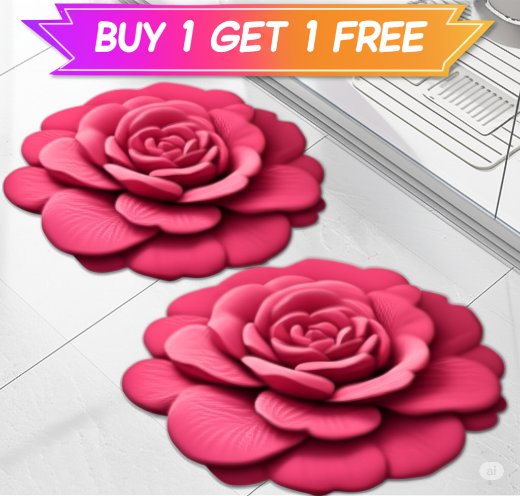 Luxury 3D Rose Flower Shape Floor Mat –Buy 1 Get 1 Free ✨❤️🌸